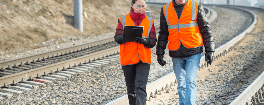 Auf diesem Bild ist eine Person zu sehen, die eine Ausbildung zum/r Eisenbahner/in absolviert. Dieser Beruf ist sehr interessant und spannend. Die Person auf dem Bild sieht sehr konzentriert und fokussiert aus und man hat das Gefühl, dass sie ihren Job sehr gerne macht.