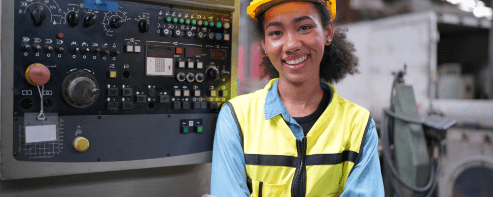Auf diesem Bild ist eine Person zu sehen, die eine Ausbildung zum/r Produktionsmechanikers absolviert. Dieser Beruf ist sehr vielseitig und umfasst die Herstellung, Montage und Wartung von produktionsrelevanten Maschinen und Anlagen.
